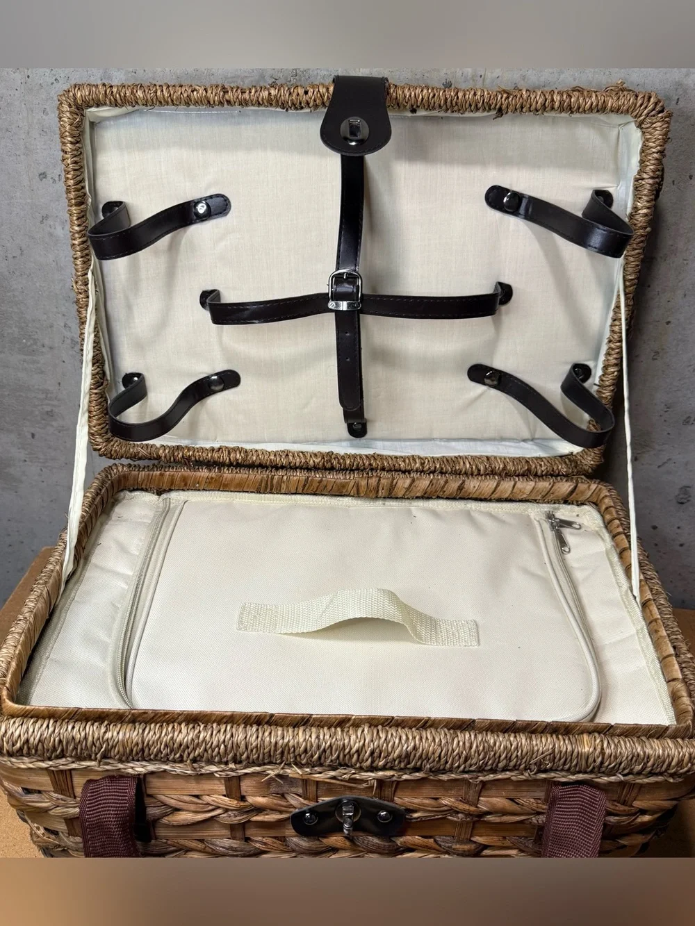 Vintage Wicker Picnic Basket- Isolated